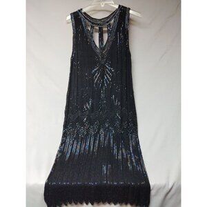 Vintage St. Honore 1920s-Inspired 100% Silk Black Beaded Flapper Dress Medium